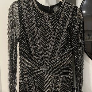 Adrianna Papell Black and Silver Embellished Maxi Dress